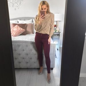 Burgundy High Waist Elastic Skinny Legging Jeans
